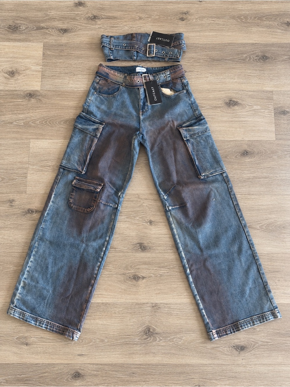 Outcast NWT Denim Cargo Jeans Bandeau
